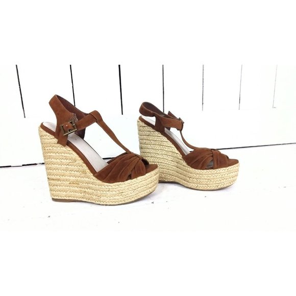 90s vintage brown open toe high platform t strap wedge espadrille sandals/Aldo/3 - Picture 5 of 7